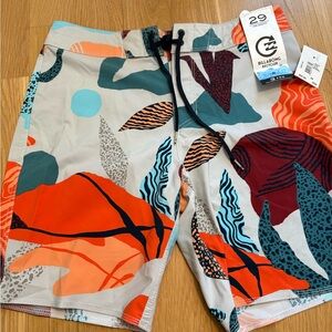 Billabong Men's Abstract Orange and Teal Swim Shorts